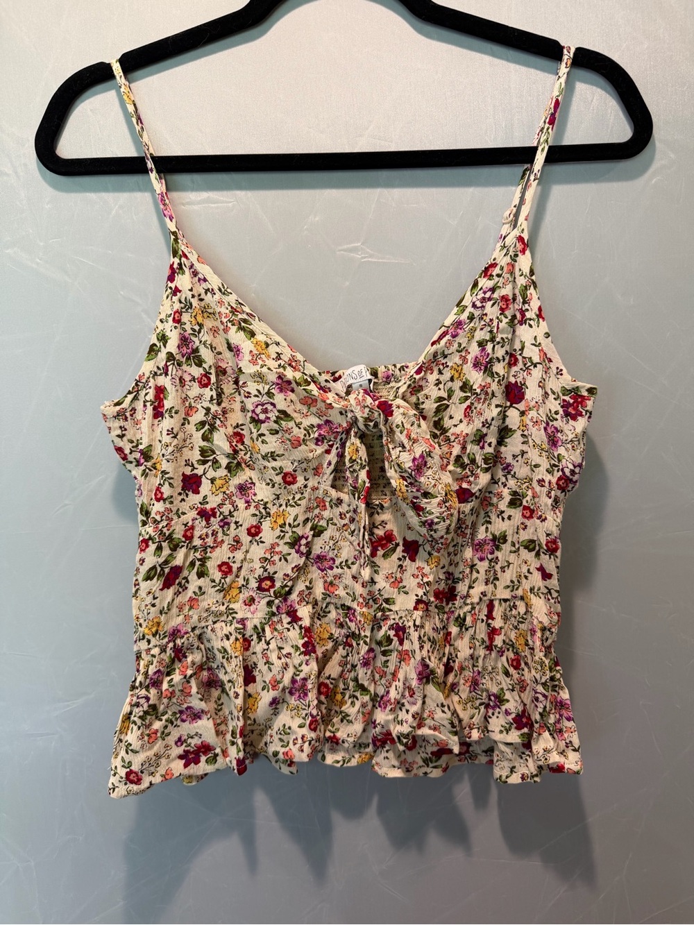 Patrons of Peace Floral Tie Front Peplum Tank